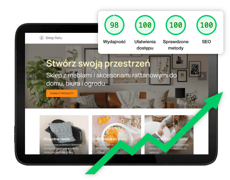 wyniki testu 100 strona internetowa  google lighthouse