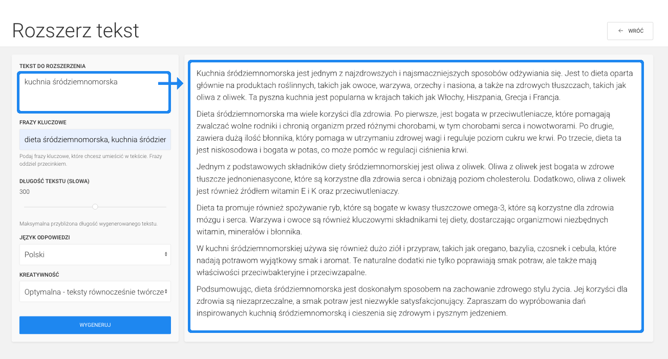 generator treści i tekstów AI na stronę