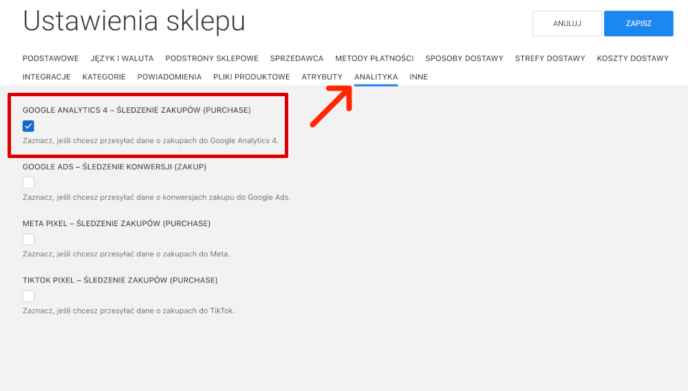 śledzenie zakupów Google analytics 4 analityka w sklepie