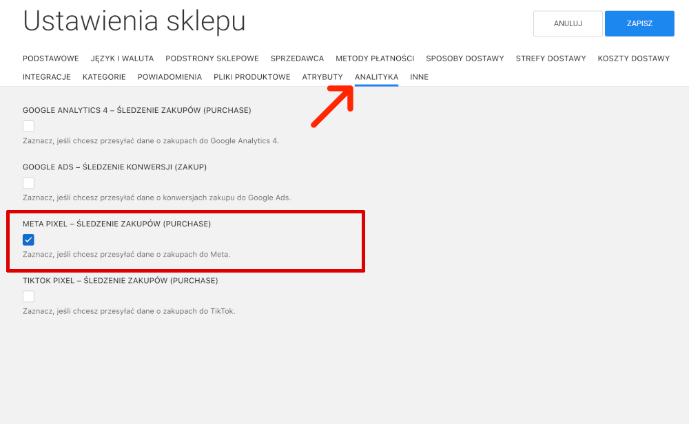 śledzenie zakupów zdarzenia purchase meta pixel