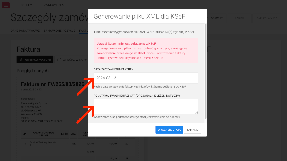 data wystawienia faktury