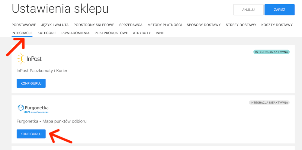 konfiguracja mapy furgonetki