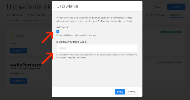 konfiguracja integracja webepartners