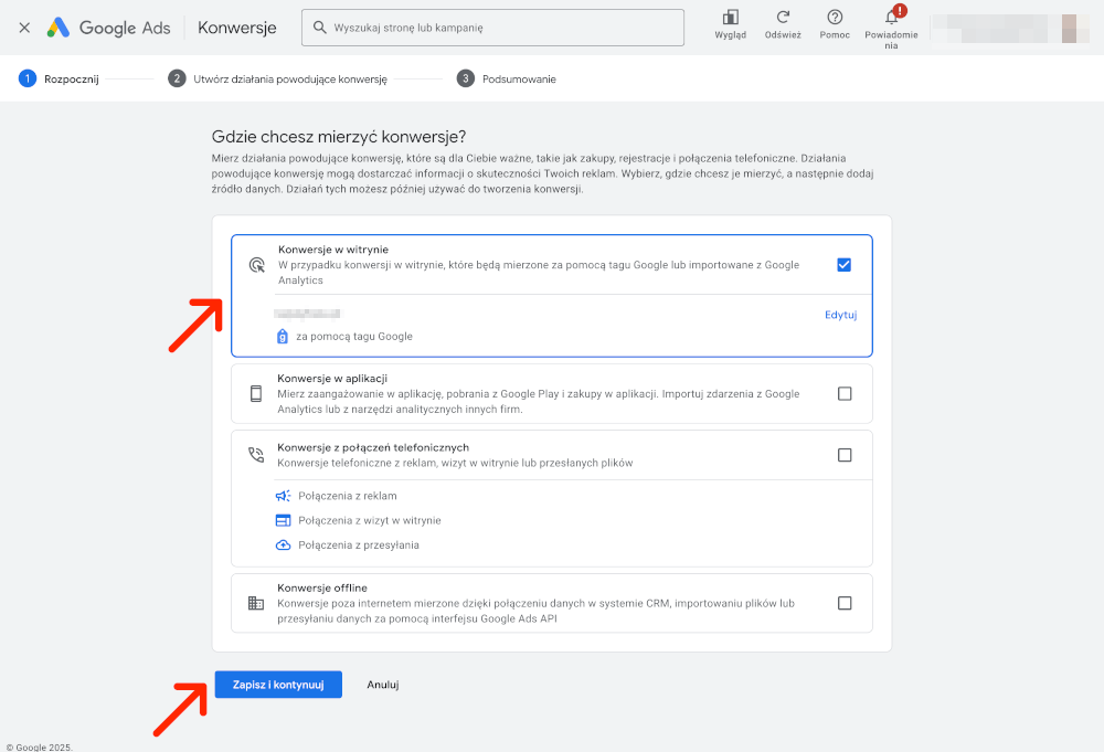 google ads konwersje w witrynie