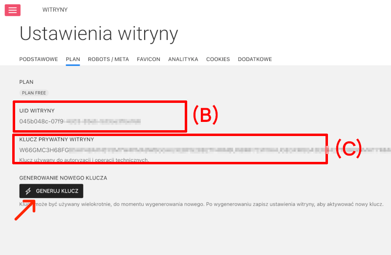 uid witryny klucz prywatny
