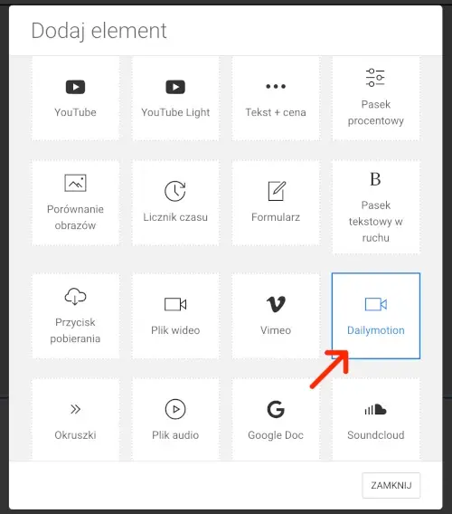 dodanie elementu dailymotion do strony