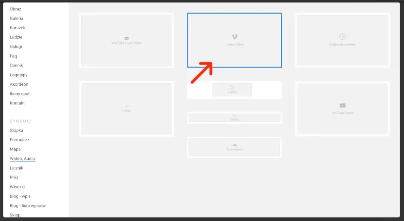 dodaj sekcję vimeo na stronę