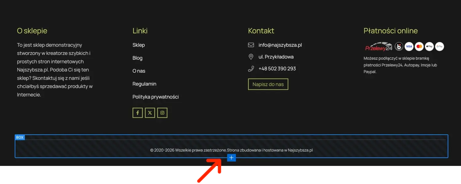 wybierz nowy element na stronę