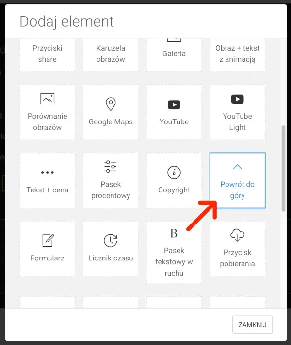 widget powrót do góry
