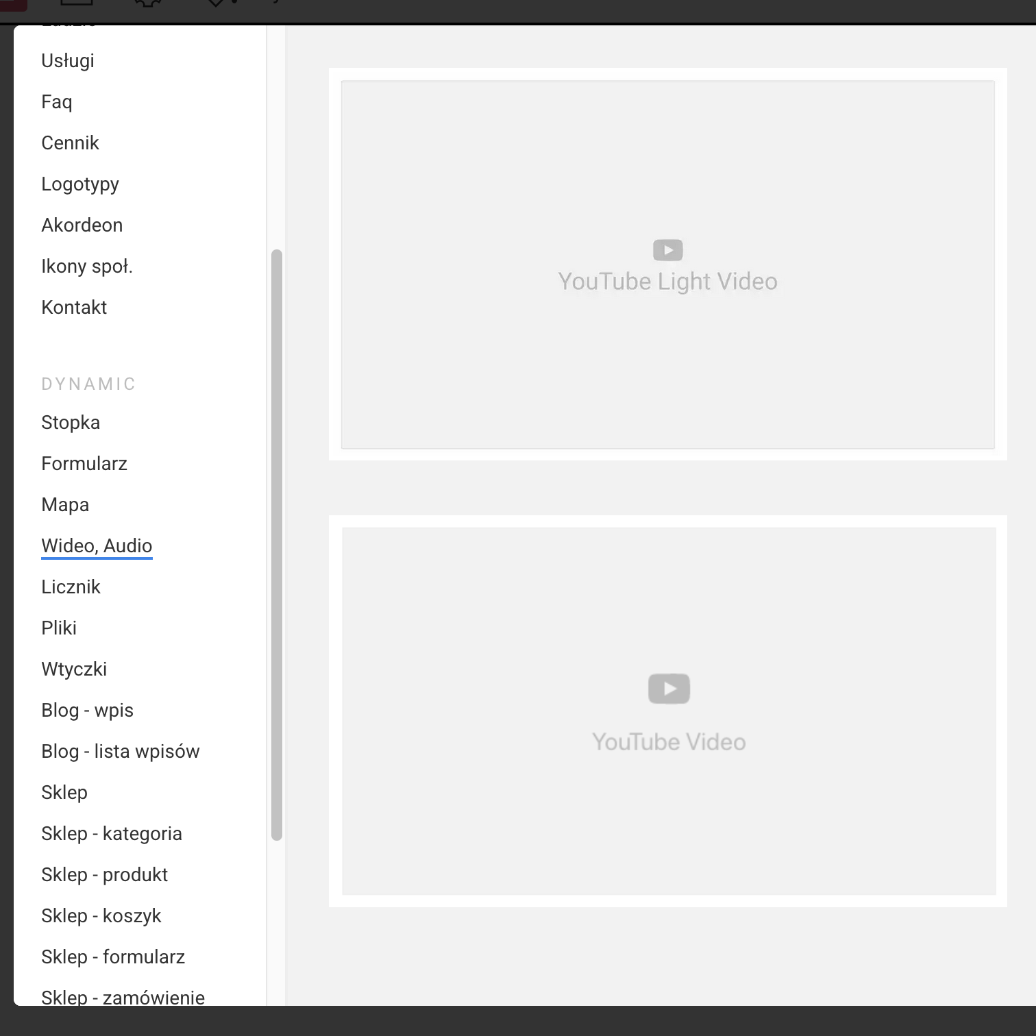 sekcja wideo youtube