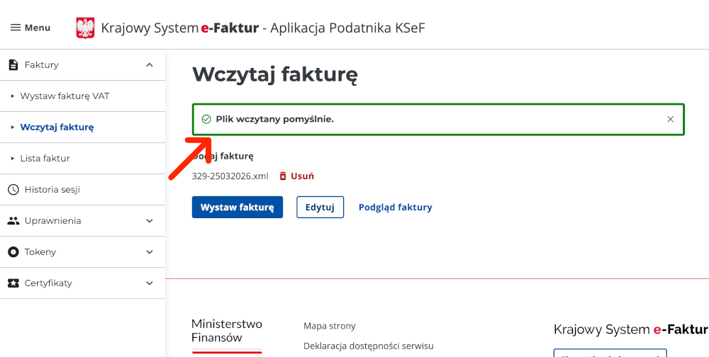 plik wczytany pomyślnie ksef