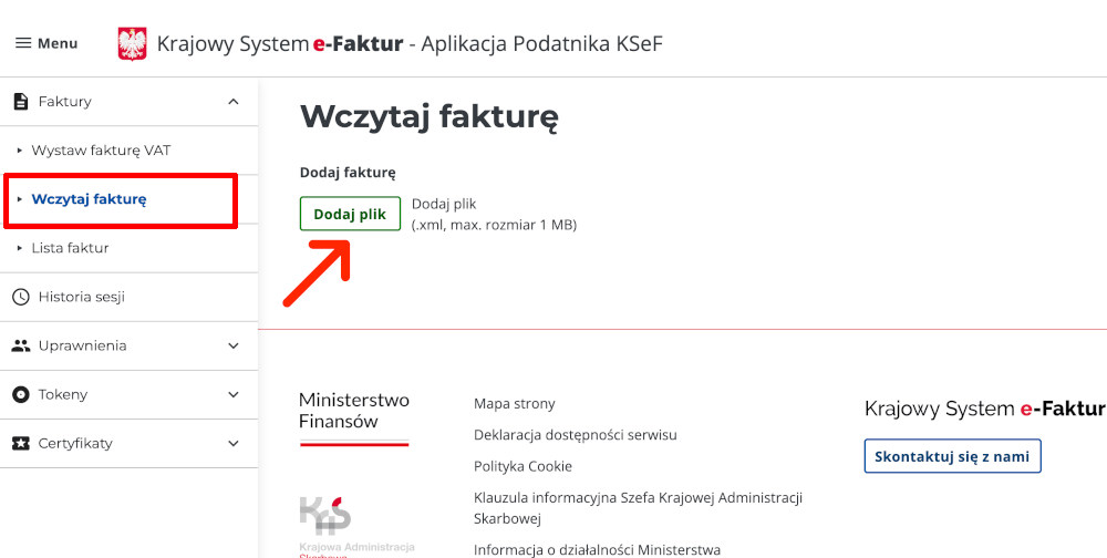 dodaj plik wczytaj fakture ksef