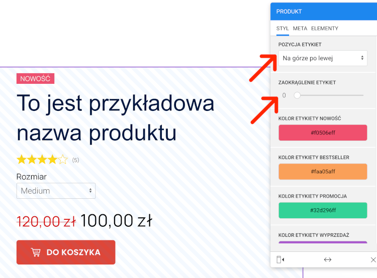 etykietki na stronie produktu