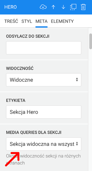 ustawienia sekcji media queries