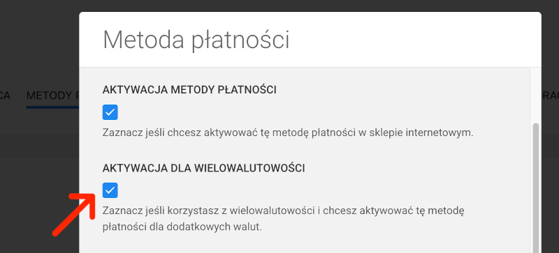 metoda płatności aktywacja zakupów w innej walucie