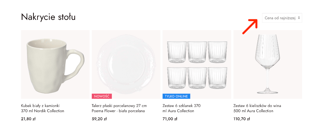 sortowanie produktów w sklepie