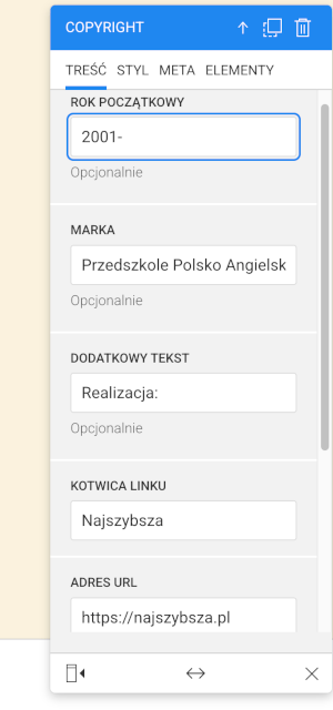 element copyright w stopce na stronie