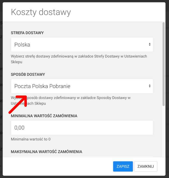 koszty dostawy dla pobrania