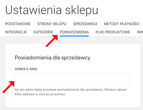 powiadomienia dla sprzedawcy nowe zamówienie