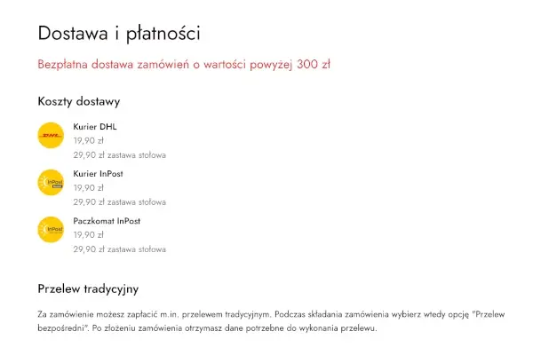 sklep internetowy podstrony informacyjne